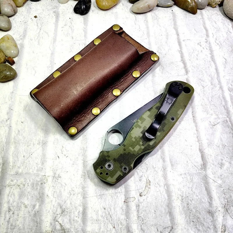 Buyer Customized Size: Vertical style Quick Pull Jackknife Leather Sheath Cowhide Folding knife Holder Holster Belt Pack MK