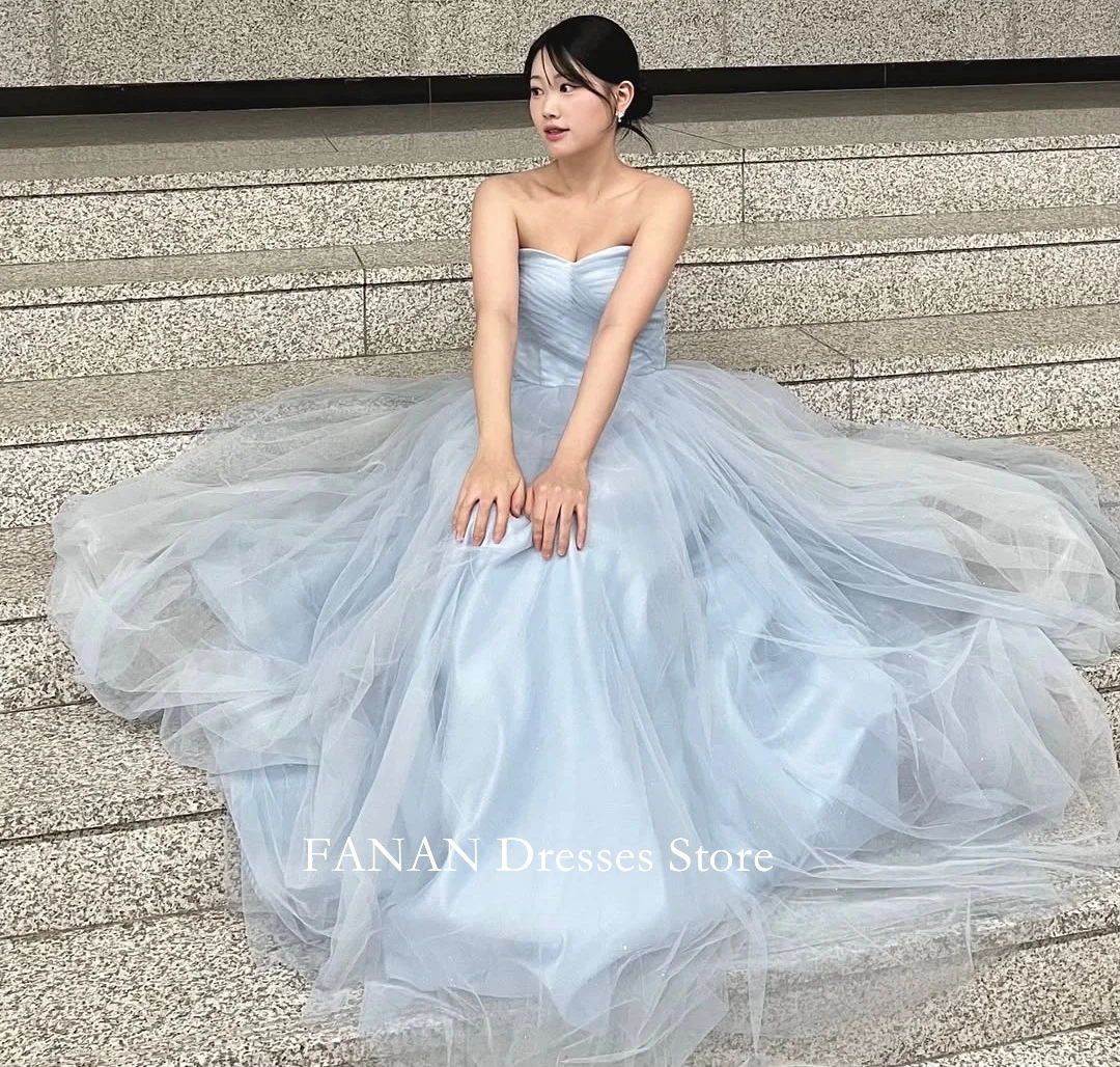 

FANAN Tulle Fairy Sweetheart Evening Party Dresses Korea Blue Elegant Corset Wedding Women Gowns Event Prom Gowns Customized