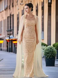 Sheath Scoop Neckline Lace Beadings Long Dresses Dubai Luxury Evening Dress Elegant Party Dresses For Women 2024 فستان حفلات الز