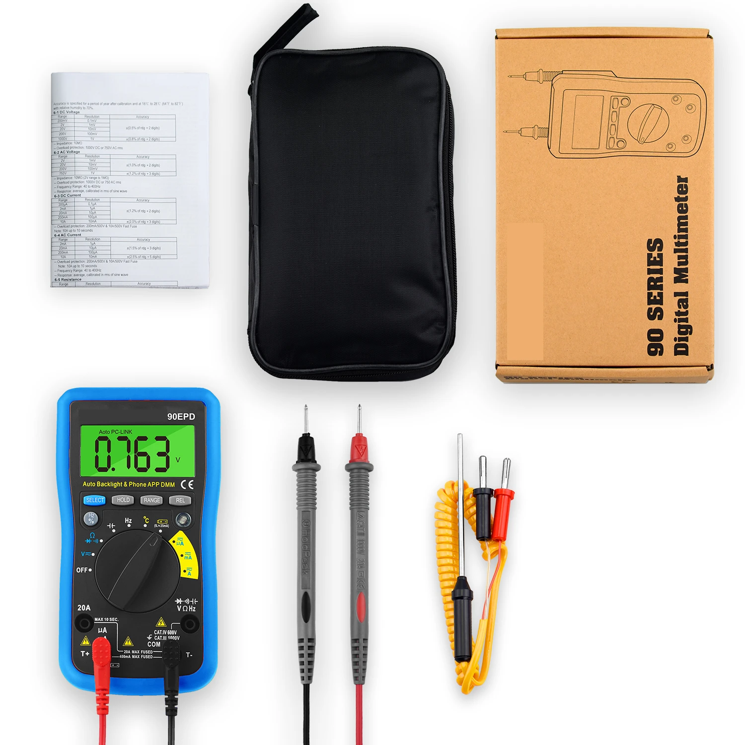 AP-90EPD Intelligente Digitale Multimeter Handheld Lcd-Scherm 3 3/4 Bit Automatisch Bereik Met App Aansluiting Op Mobiele Telefoon