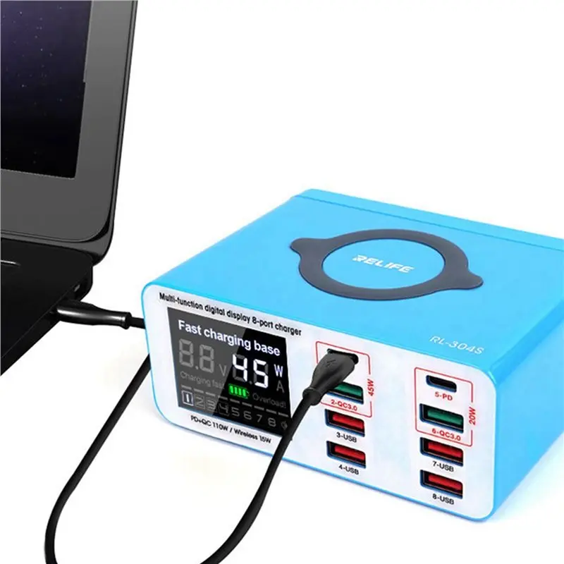 2X RELIFE RL-304S Smart 8+1Port USB Digital Display For All Mobile Phones And Tablet Charging EU Plug