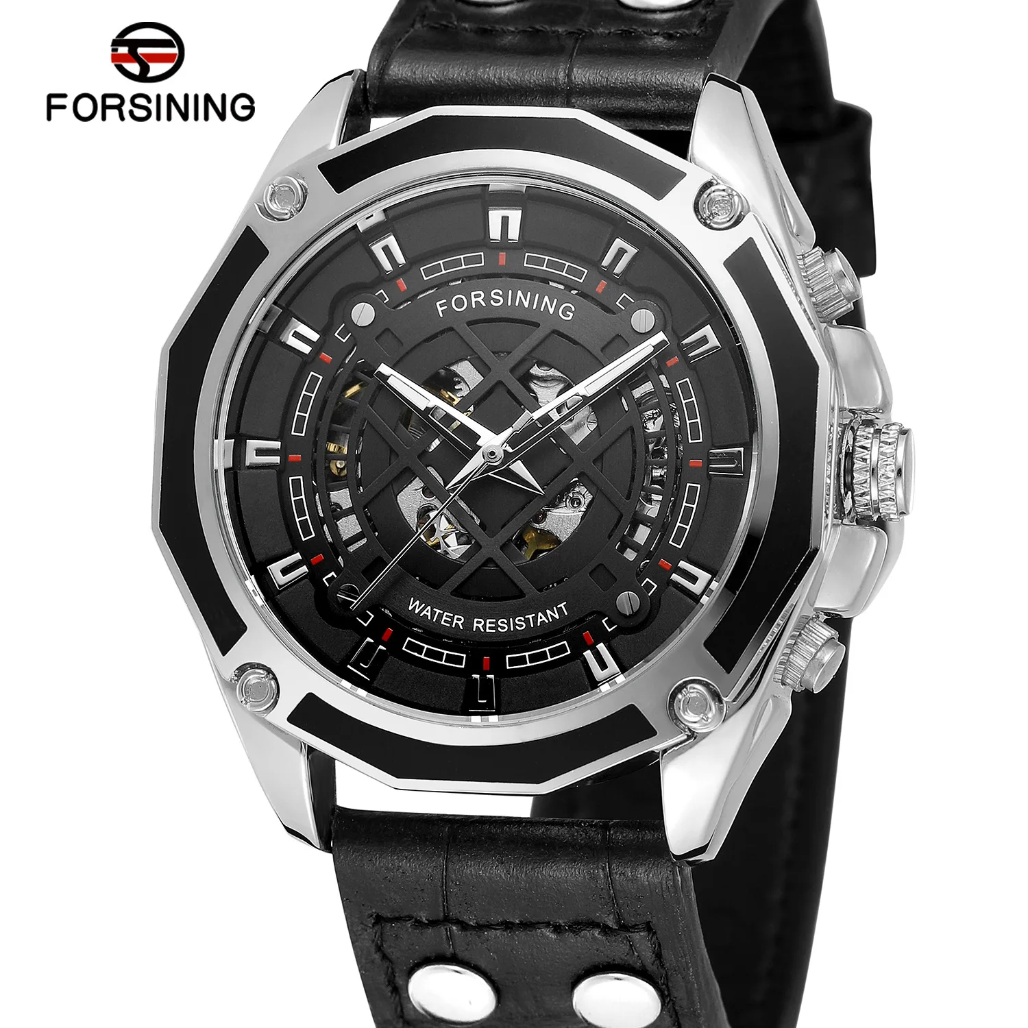 Fashion Forsining Top Brand Fully Automatic Mechanical For Men\'s Leisure Hollowed Out Skeleton Genuine Leather Wrist Watches