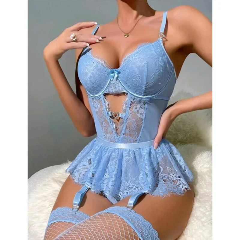 Bra Set Floral Exotic Sheer Lace Sexy Lingerie For Woman Transparent Porno Sexual Clothing Babydoll Teddy Dress Sexiest Nighties