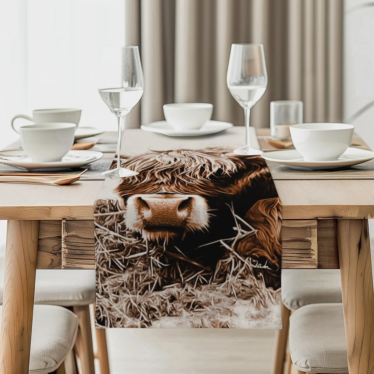 print table runner Cute Owl Coffee Cup Cartoon Style Print Long cloth For Birthday,Wedding Bridal Shower Party Decor,Shower Part