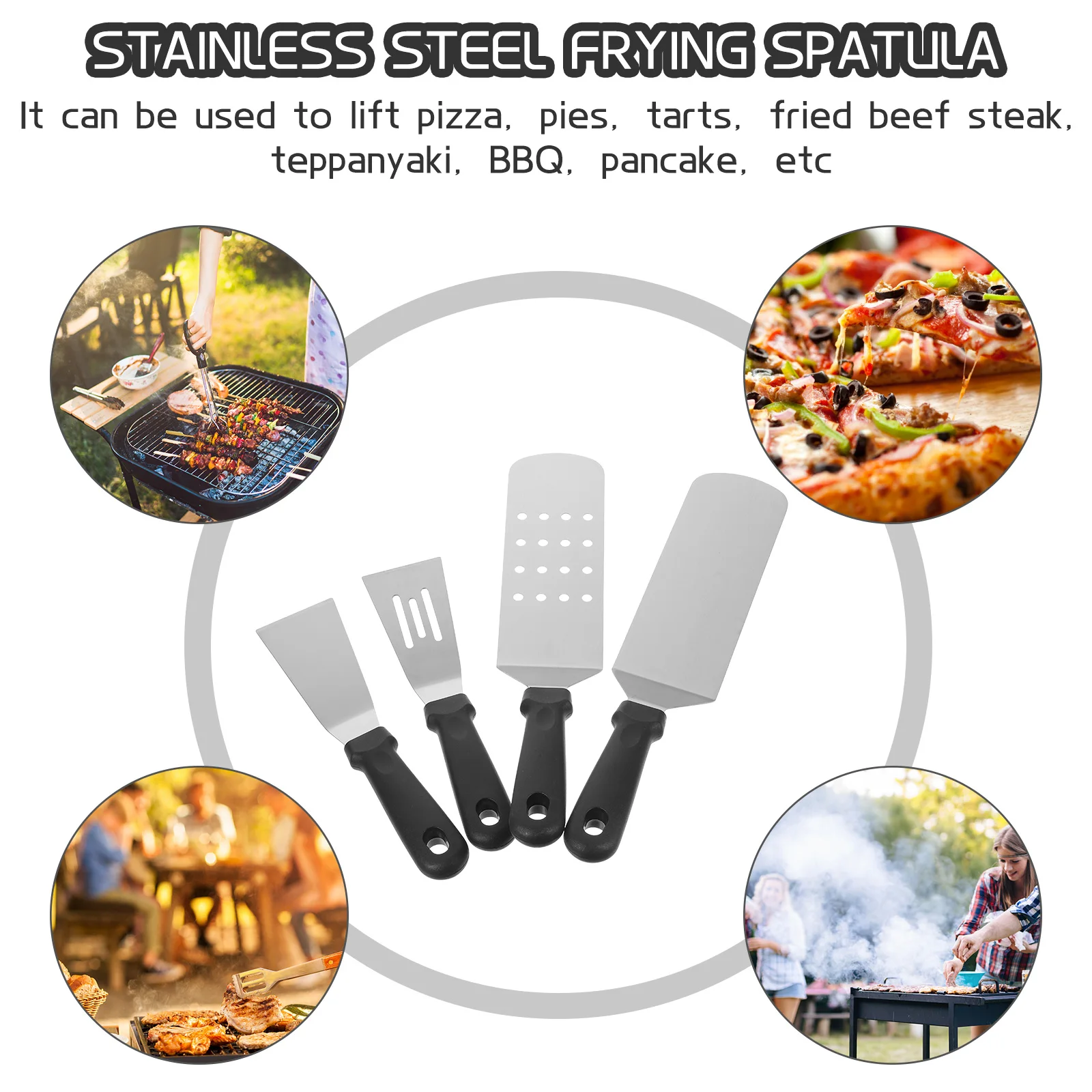 

4 Pcs Steel Spatula Set Grilling BBQ Tools for Steak Pancakes Outdoor Bbq Grilling Shovels Kitchen Accessories