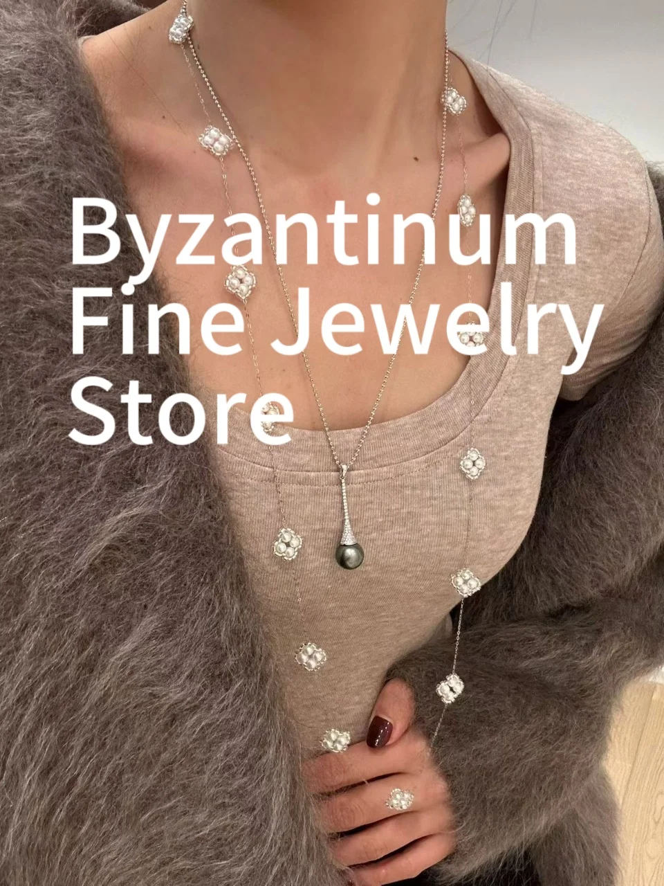Certificate 925 Silver Long Chain Necklace Freshwater Aurora Luster Baby Pearl Clover Charms Women Winter Natural Pearl Jewelry