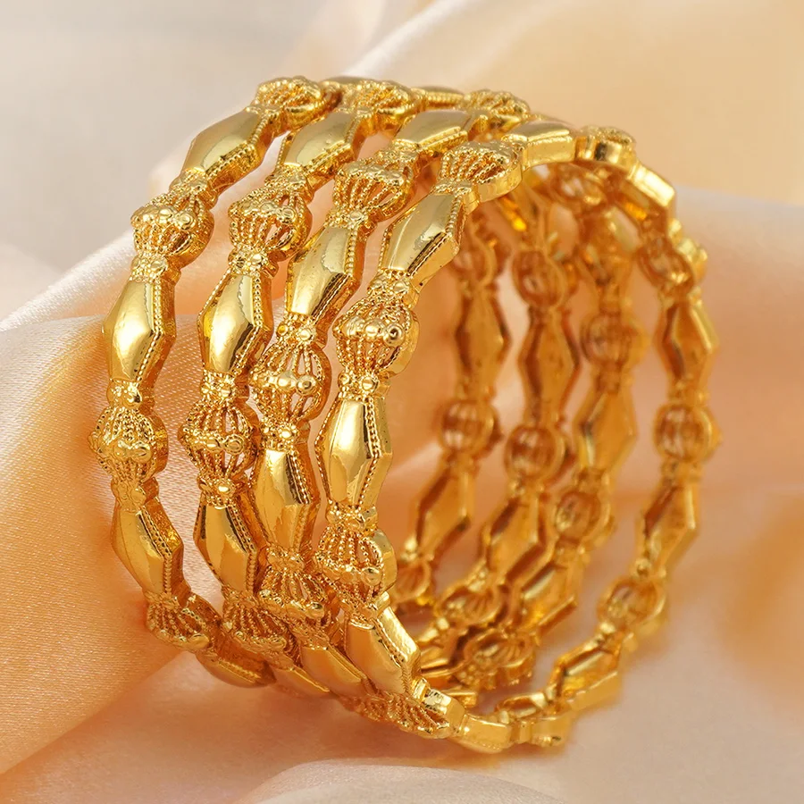 Elegant Rhombus Filigree Hollow Gold Plated Bangle Stackable Bracelet Women Wedding Jewelry Present