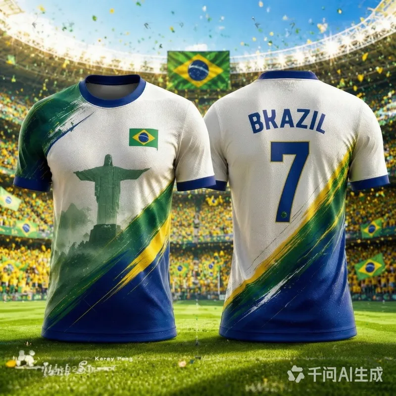 Brazil National Team Soccer Jersey, Hot‑selling New No.7 Breathable Loose T‑Shirt Decorated with Christ the Redeemer Pattern