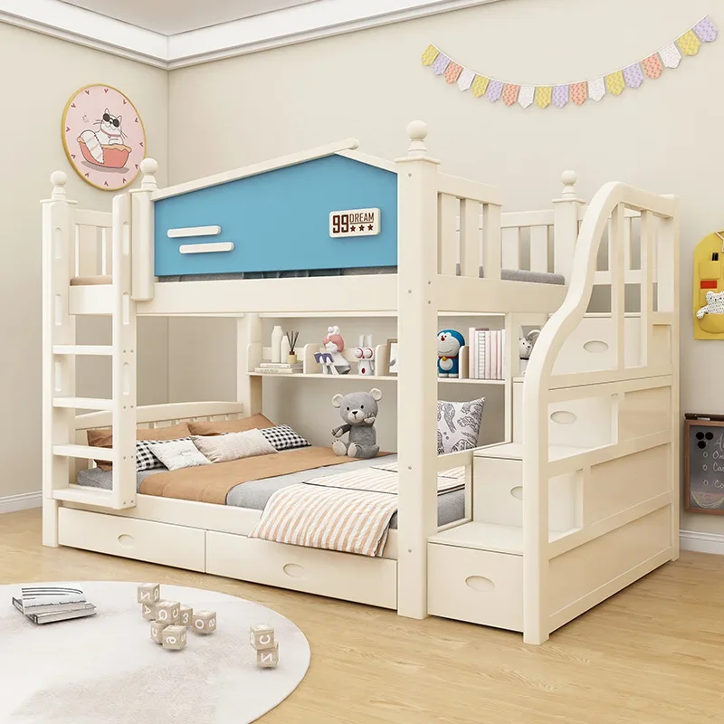 Montessori Princess Wooden Double Two Layers Bed Girls Bunk Beds Child Children's Beds with Slide