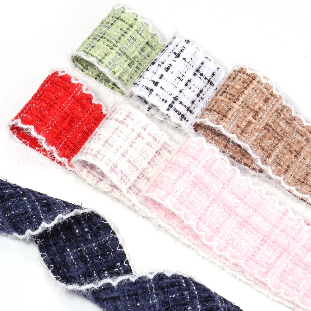 Ruban en tweed multicolore à bords effilochés, motif écossais, 3 yards, pour nœuds et barrettes DIY, emballage cadeau, garniture de vêtements