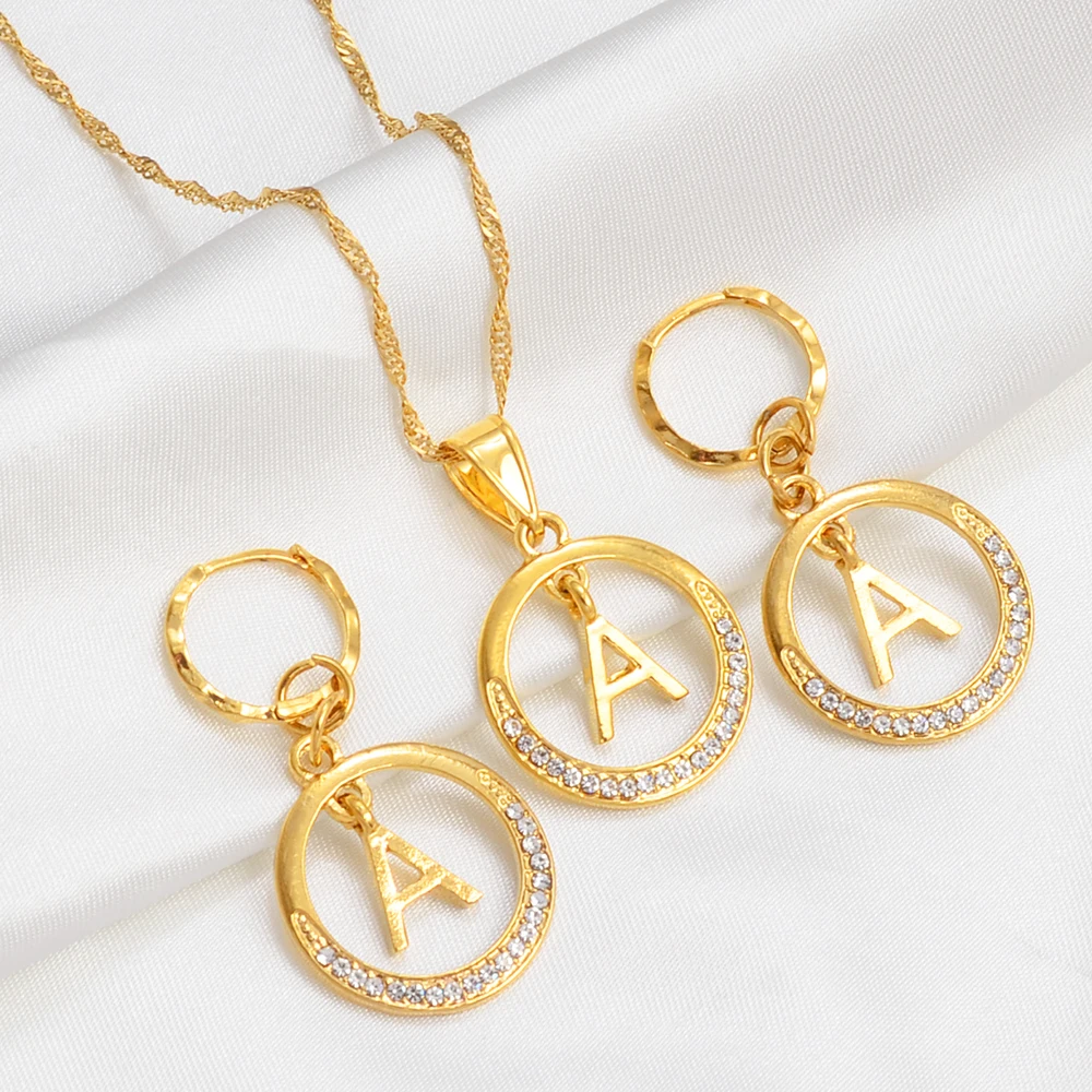 Anniyo A-Z Alphabet set Pendant Necklace and Earring set,Guam, Hawaii,African Initial Jewelry English Letters  #260306