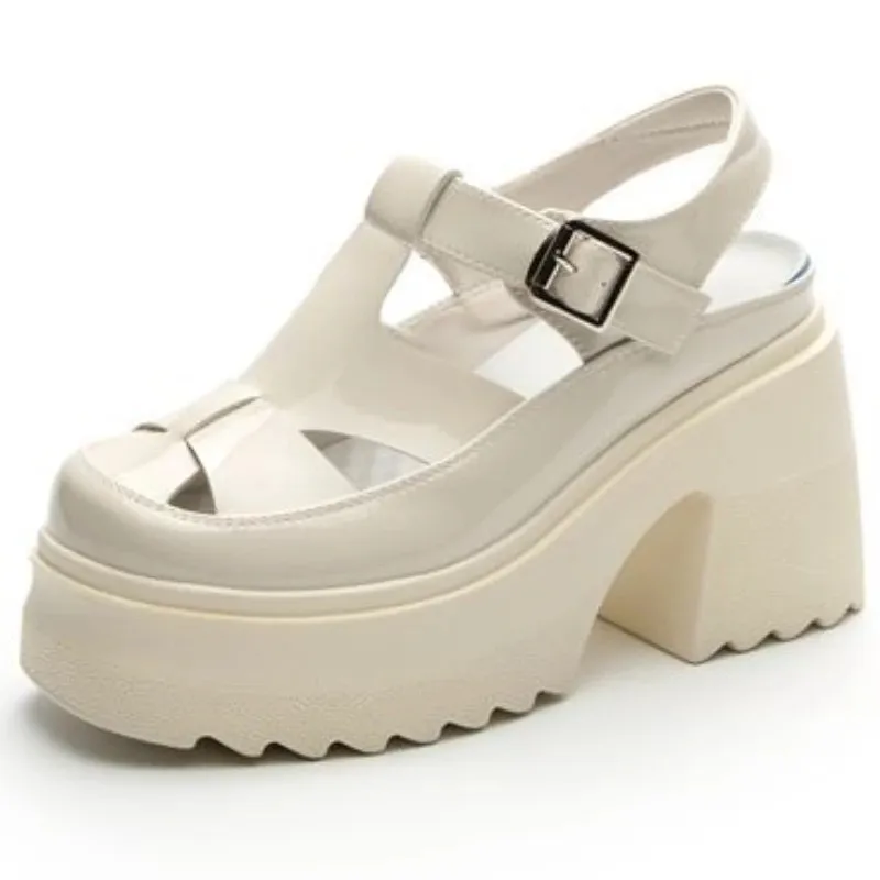 

Сандалии женские из лакированной кожи, босоножки на платформе 10 см, с пряжкой из синтетического материала, удобная модная обувь