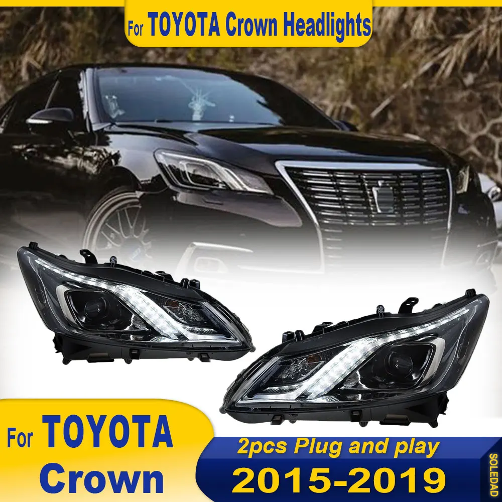 

Комплект из 2 светодиодных передних фар для Toyota Crown 2015-2019 с LED-поворотниками, линзами и дневными ходовыми огнями, аксессуары