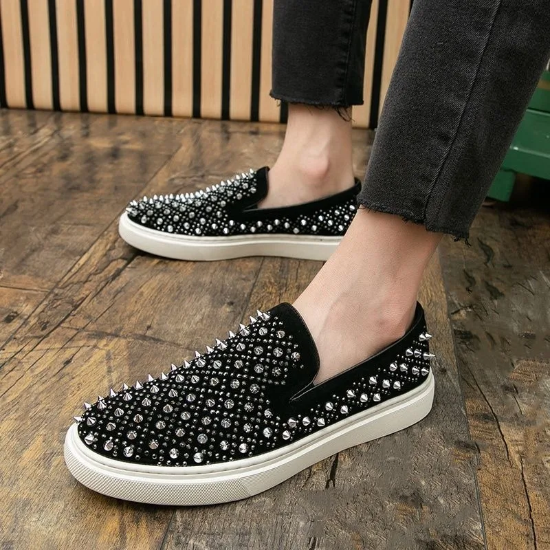 rhinestone black suede loafers shoes for man comfortable flats skateboard man loafers luxury brand high quality casual shoes