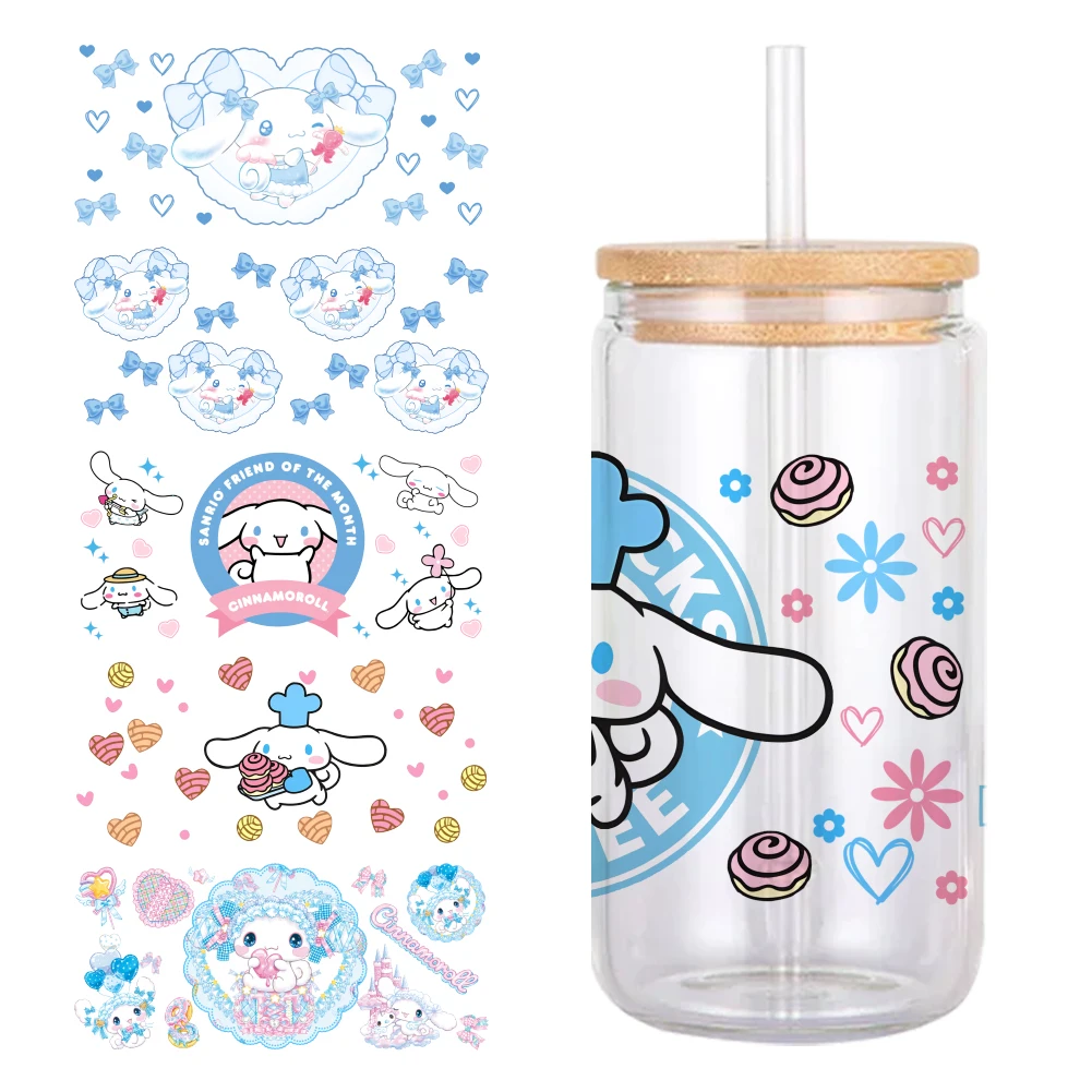 Cinnamoroll Sanrio Cherry UV DTF Sticker DIY For 16oz Glass Cup Scrapbooking Waterproof Decals Cup Sticker