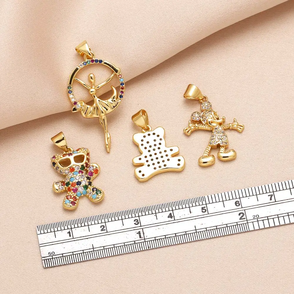 OCESRIO Fashion Multicolor Crystal Cute Bear Pendant for Necklaces Copper Gold Plated Dancer accesorios de joyería pdtb718
