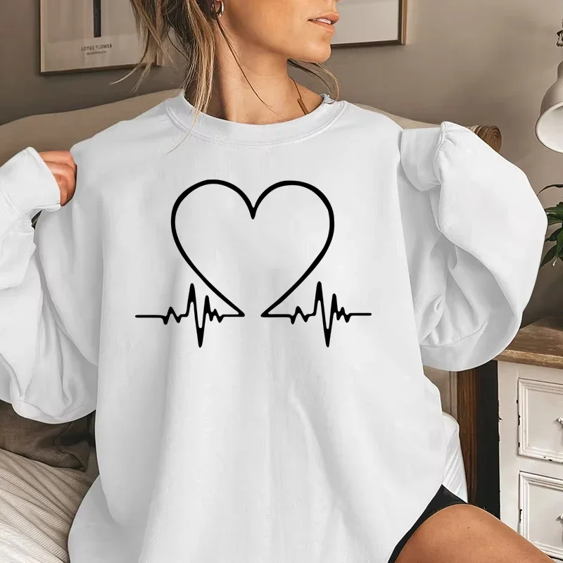 

Hot Sales Womens Tops New in Heart Printing Sweatshirt Casual Versatile Pullover Woman Daily Commute Party Clothing Loose 2025