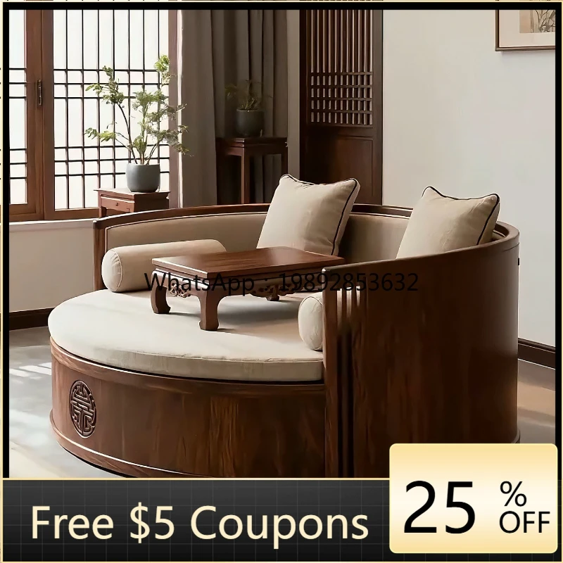 

ZC New Chinese Style Black Walnut Curved Luohan Bed Vintage Solid Wood Double Sofa