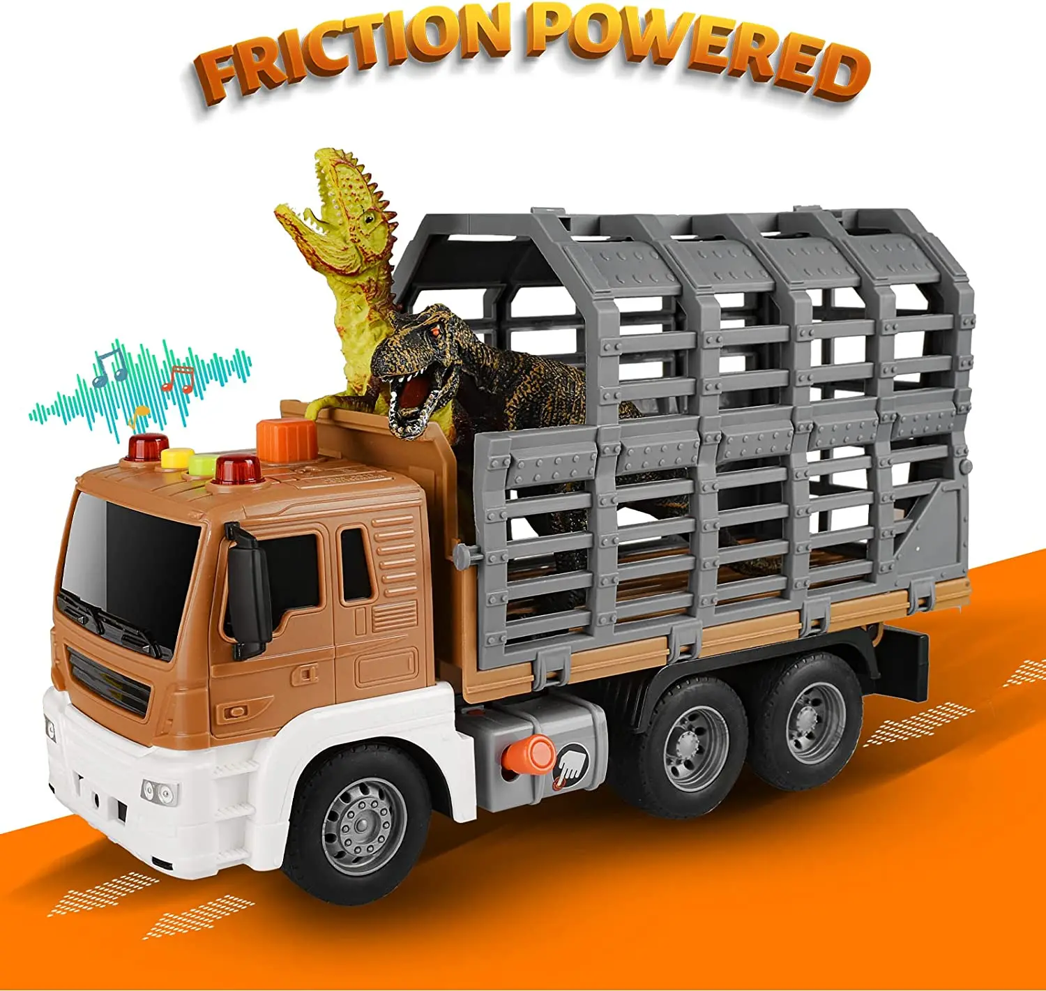 Dinosaur Dump Truck with cage Sound and Light Toy Trucks with 4 Dinosaurs Friction-Powered Toy Truck