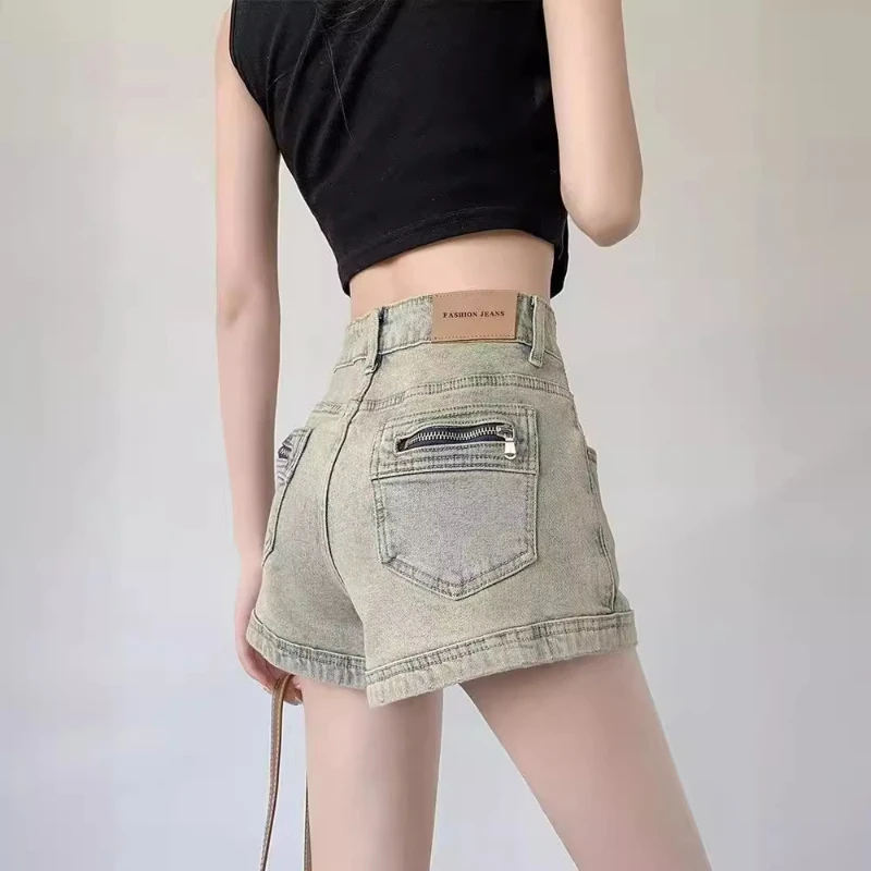 

Female Summer Denim Shorts Tide Women High Waist Jeans Short Grunge Blue Hot Pants Ladies Slimming Streetwear Retro Shorts Q32