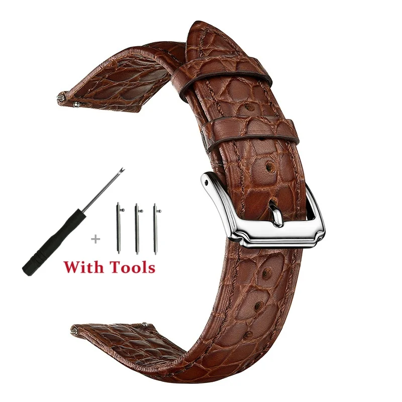 18mm 19mm 20mm 21mm 22mm High Quality Double-sided Crocodile Leather Watch Strap Metal Pin Buckle Watch Bracelet Accessories