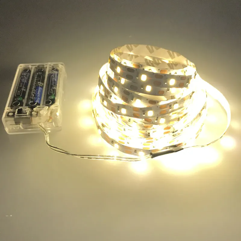 แถบไฟ LED แบตเตอรี่3AA กันน้ำ3528 60LEDs/m 50cm 1M 2M 3M 4M 5M พร้อมกล่องแบตเตอรี่แถบอุ่น/เย็นสีขาว