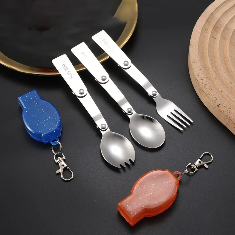 

304 Stainless Steel Solding Spoon Creative Tableware Outdoor Portable Three-Fold Spoon Fork Travel Folding Spoon Storage Box