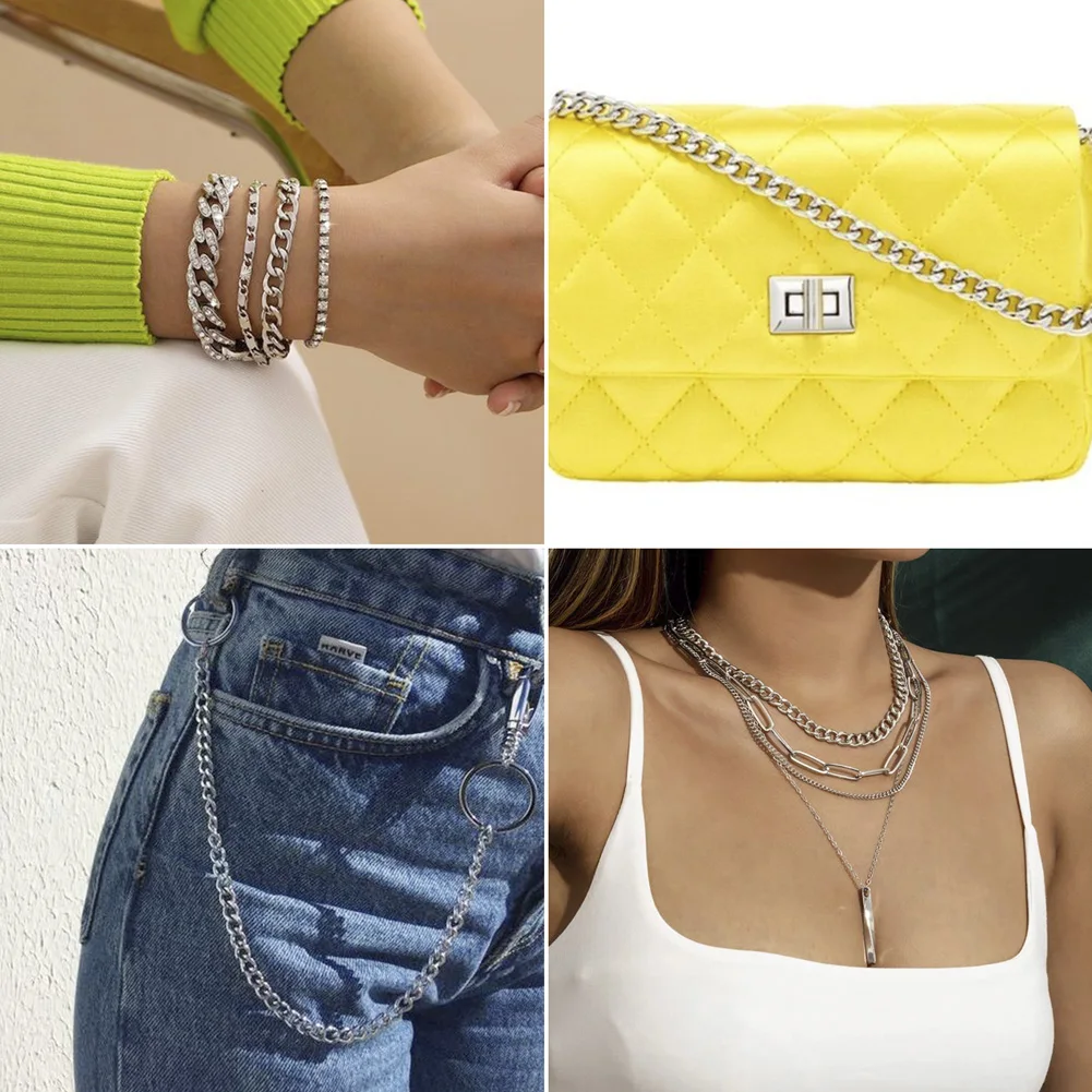 3m 1 Roll Brass Faceted Curb Chains Diamond Cut Chains Unwelded Platinum for Making DIY Jewelry Necklace Bracelet Bag Chain