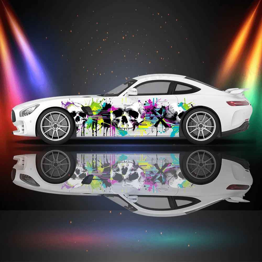 X symbol color skull splash Car Vinyl Wraps Decal Self-adhesive PVC Sticker Suitable for Trucks SUV Decoration Auto Accessories