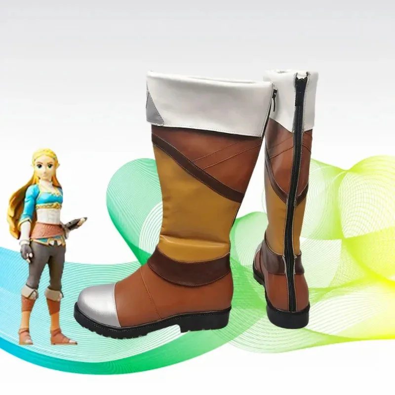 2025 RealCos Game Zelda Princess Cosplay أحذية طويلة مستقيمة أحذية عالية الكعب ملحقات الهالوين