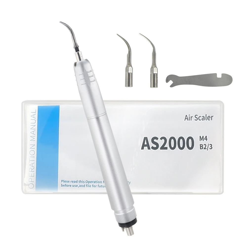 Dental Scaler Air Polisher, Tartar Remover for Teeth, Ergonomic Handle, 2/4 Hole Connector, Include 3 Tips & Wrench