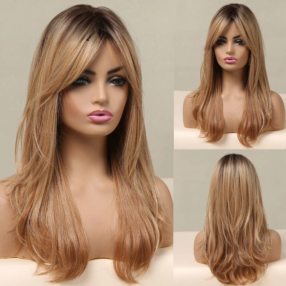 

Long Natural Wave for Women Ombre Brown Golden Synth Wigs