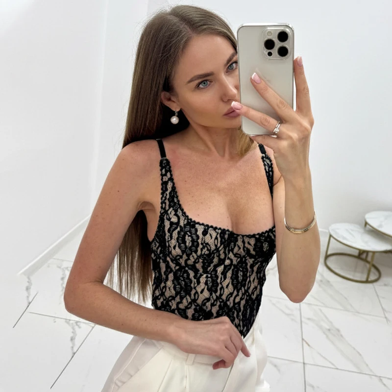 Trendix Women's Sexy Sheer Lace Camisole Tops 2026 Summer Slim Sleeveless Bodycon Underwear Vacation Fashion Beach Party Top
