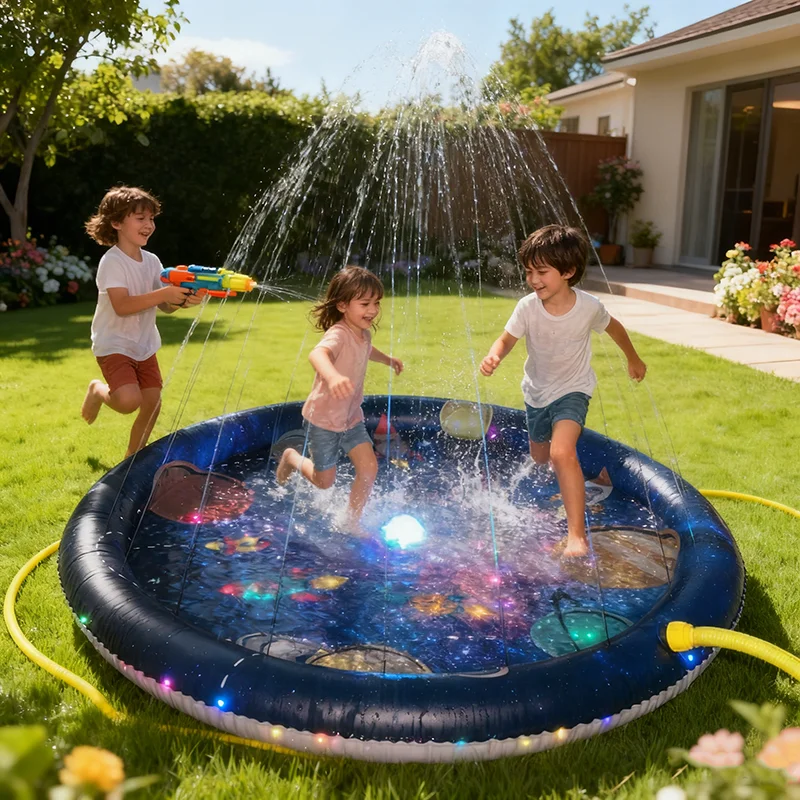Outdoor Children's Water Sprinkler, Suitable for Toddlers' Water Play Mats and Baby Pools, 3-in-1 Model, 60inch Water Toys, Suitable for Boys and Girls Aged 1 to 5 Years, Water Play Mat
