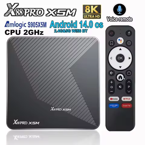 X88 PRO X5M Android 14 Smart TV Box Amlogic S905X5M HD 8K 2.4G 5G Dual WIFI Wifi6 BT 1000M Lan 3D AV1 Set Top Box Media Player