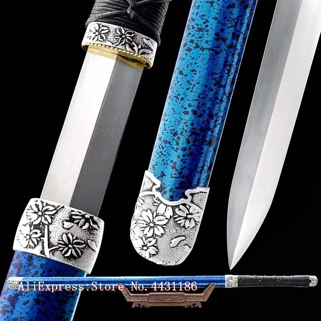 Blue Metal Scabbard Chinese KungFu Tradition Real Sword 1095 High Carbon Steel Blade Handmade Tang Dynasty WuShu/TaiChi Jian