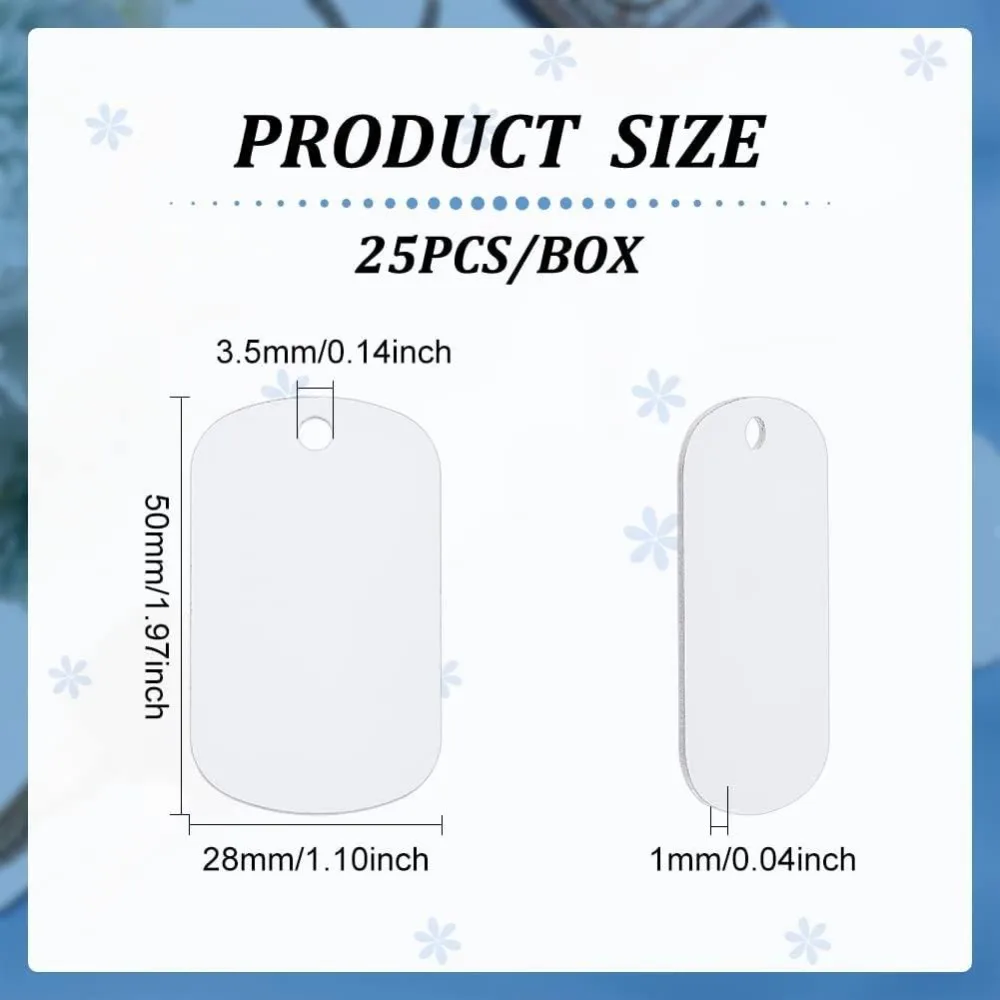25pcs Sublimation Aluminum Blank Rectangle Aluminum Stamping Tag Blank Dog Tag Double Sided Transfer Tags for DIY Keychains Pets
