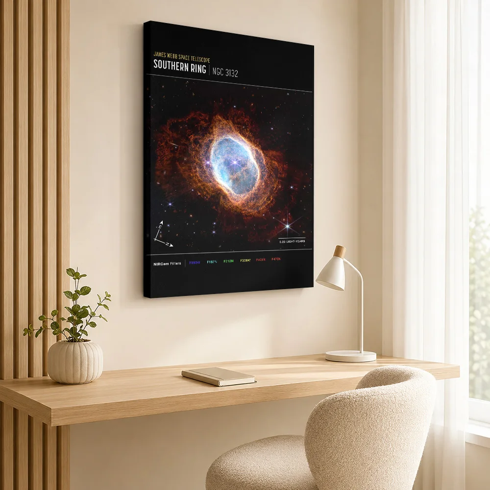 Southern Ring Nebula Astronomy Wood Framed Canvas Print Personalized Photo Celestial Detail Wall Art For Study Space Lover Gift