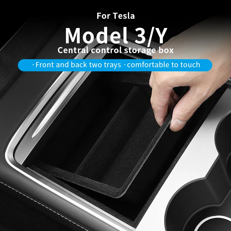 Privacy Storage Box & Center Console Tray for Tesla Model 3/Y – Armrest Organizer, Instrument Panel Storage