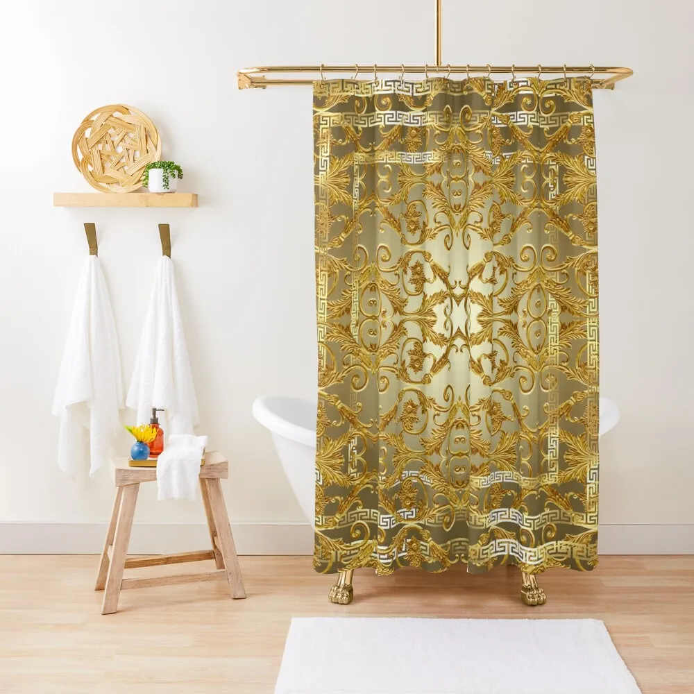 

Greek Keys 4 Golden Baroque Style Shower Curtain Shower Set Shower Bathroom Curtain