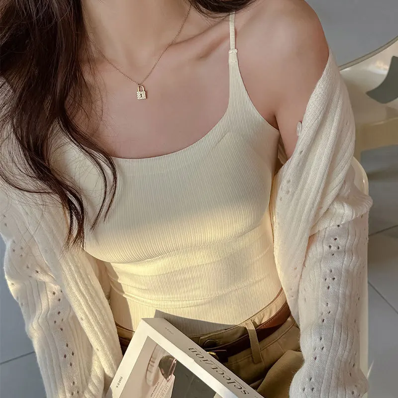 

Sling vest women with chest pad one-piece sexy hottie thin outer wear bottom cover breast beauty back top summer