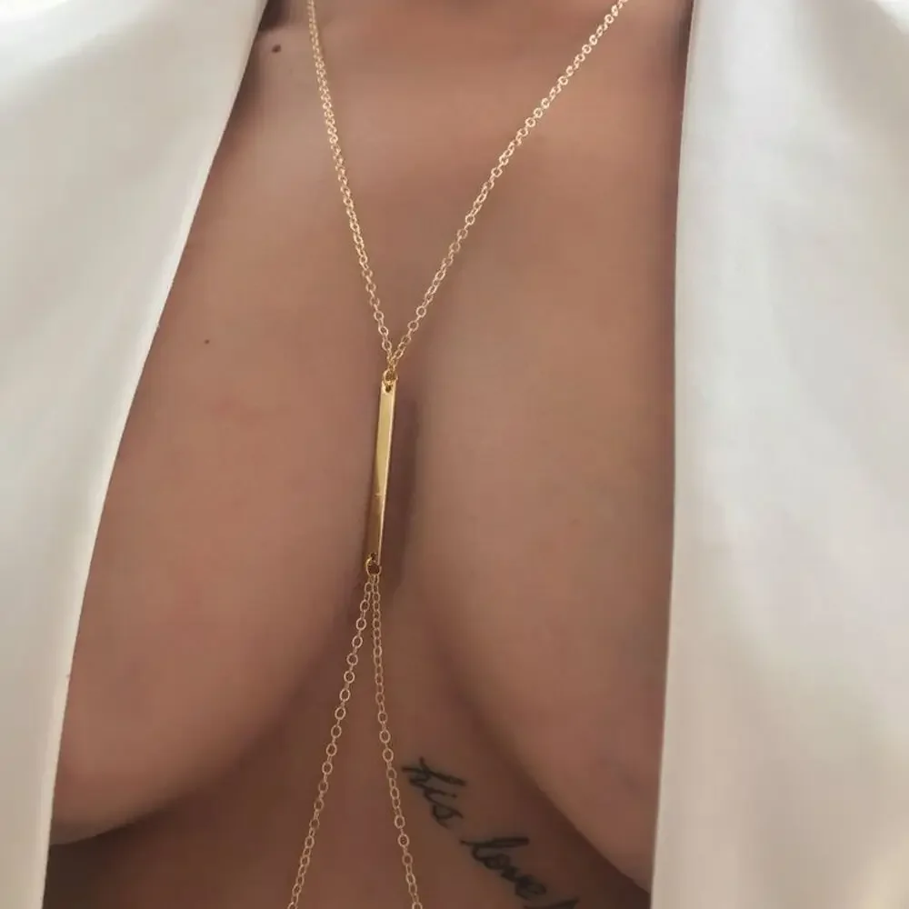 سلسلة الصدر المعدنية المثيرة للنساء ، تسخير بيكيني ، قمة الهذيان ، حمالة صدر الشاطئ الهندسية ، قلادة ، إكسسوارات الجسم ، هدايا المجوهرات