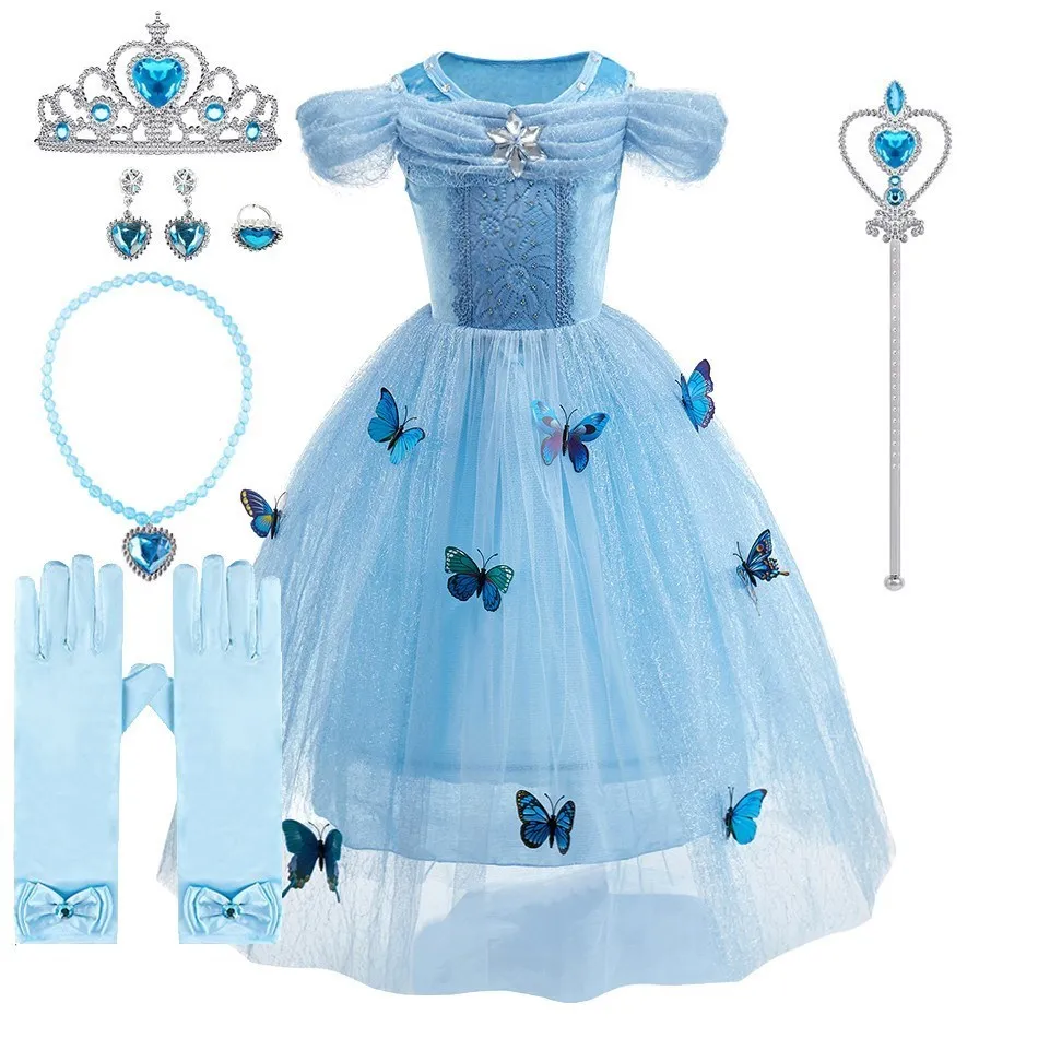 Children Cinderella Costume Baby Cosplay Carnival Butterfly Disguise Girl Princess Dinner Tulle Dress Summer Performance Clothes