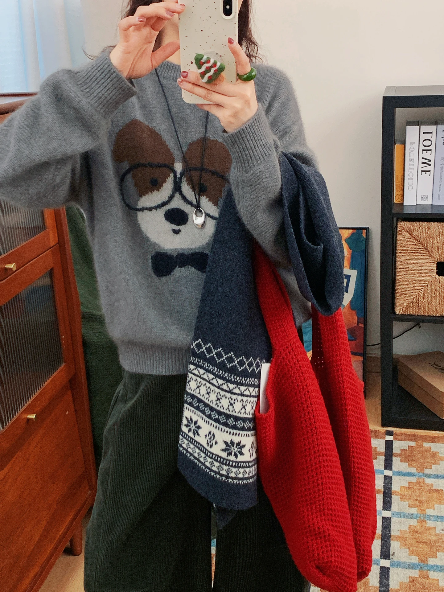 

Cute Embroidered 3D Dog Pattern round Ne Knitted Sweater Women's Loose Fit Autumn Winter Outerwear Comfortable Sli Knit...