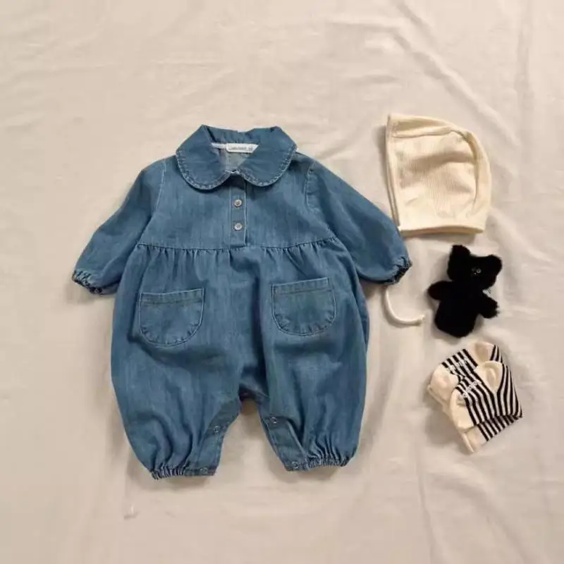 

2025 Autumn New Baby Long Sleeve Denim Romper Infant Boy Girl Cute Lapel Loose Jumpsuit Newborn Toddler Casual Clothes 0-24M