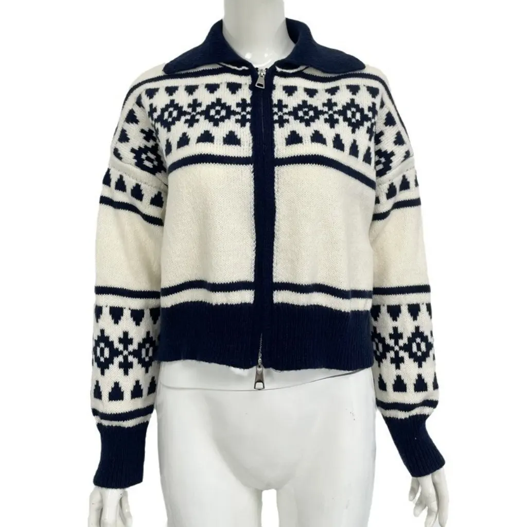 

Women's French Style Casual Contrast Color Jacquard Zipper Sweater Thick Jacket Autumn Winter New Dongdaemun Style