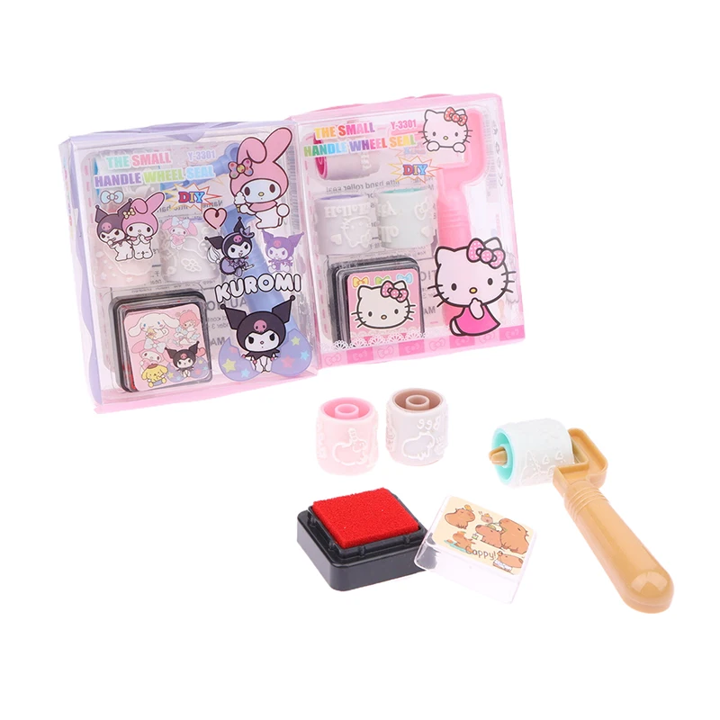 Kawaii Sanrio Hello Kitty Roller Stamp Anime Cinnamoroll Kuromi Capibara Stamp Student Awards Gifts Prizes