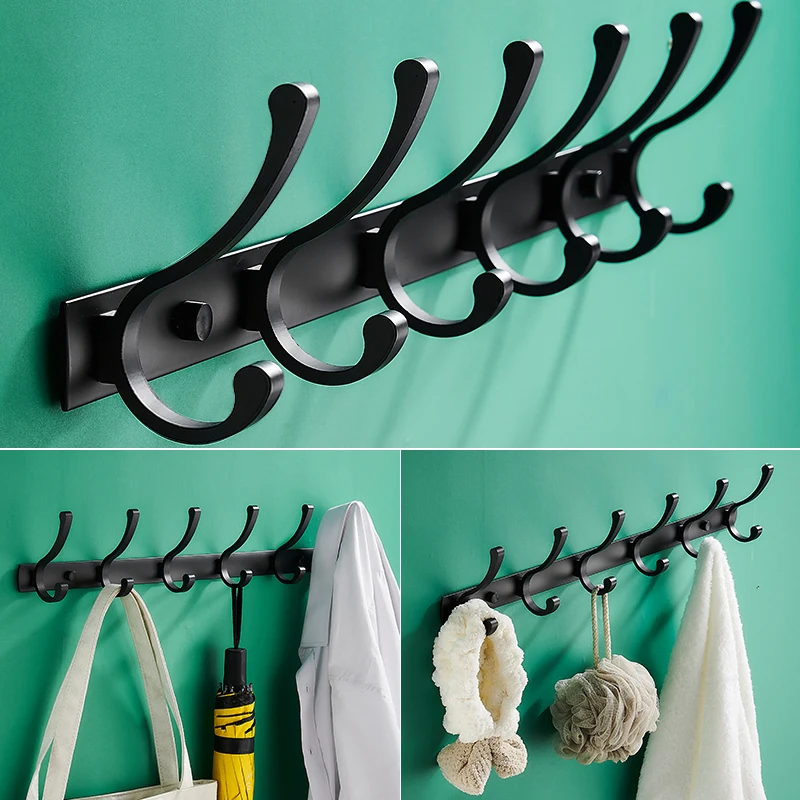 YUN JIE YA Aluminum White / Black Painted Robe Hook Wall Hanging Towel Hooks Clothes Storage Bathroom  Accessories