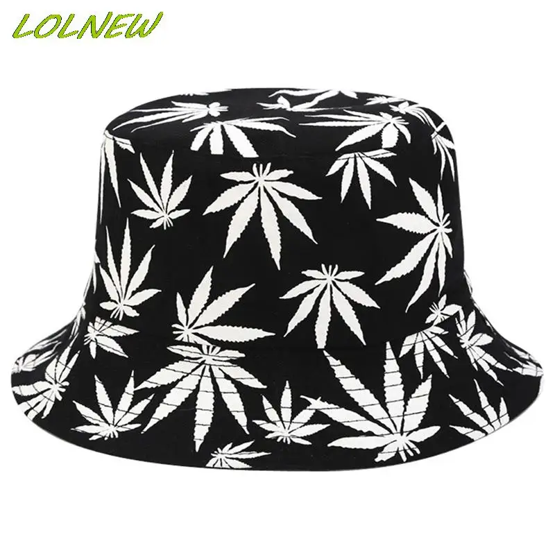 Hip Hop Cap Couple Maple Leaf Panama Bucket Hat for Women Men Sun Flat Top Fisherman Hats Caps Cotton Fishing Hat