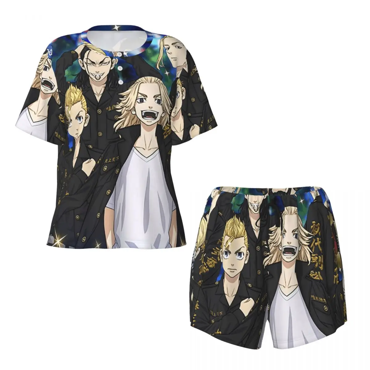Tokyo Revengers Round Neck Short Sleeves Nightdress for Sleeping Sleepshirts Women Loose Pajama Set Short Pants